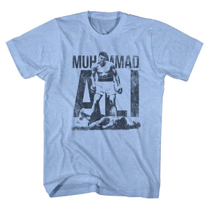 Muhammad Ali T-Shirt Distressed Silhouette Light Blue Heather Tee - Yoga Clothing for You