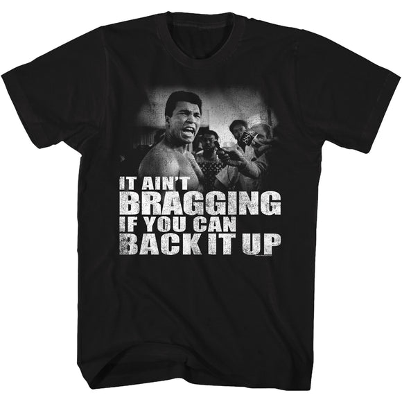 Muhammad Ali Tall T-Shirt Ain't Bragging If You Can Back It Up Black Tee - Yoga Clothing for You