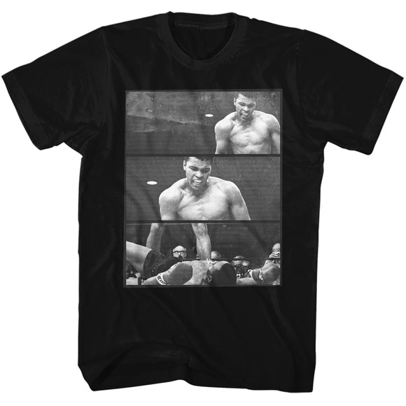 Muhammad Ali Tall T-Shirt Over Liston 3 Boxes Black Tee - Yoga Clothing for You