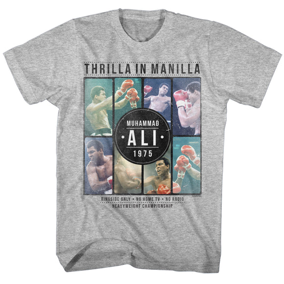 Muhammad Ali Tall T-Shirt Thrilla In Manilla 1975 Grey Heather Tee - Yoga Clothing for You
