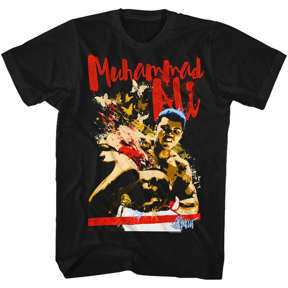 Muhammad Ali T-Shirt Butterfly Punch Painting Black Tee - Yoga Clothing for You