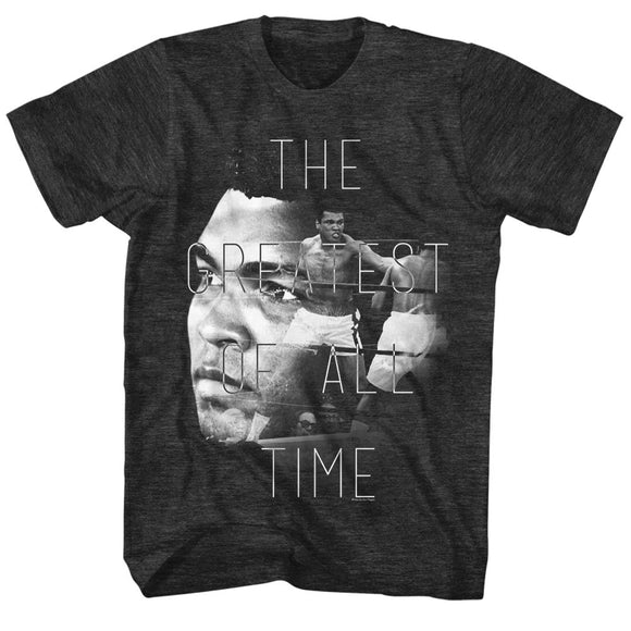 Muhammad Ali Tall T-Shirt The GOAT Ring Portrait Black Heather Tee - Yoga Clothing for You