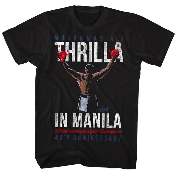 Muhammad Ali T-Shirt Thrilla In Manila Heavyweight Champ Black Tee - Yoga Clothing for You