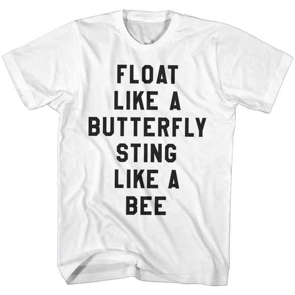 Muhammad Ali Tall T-Shirt Float Like A Bee Text White Tee - Yoga Clothing for You