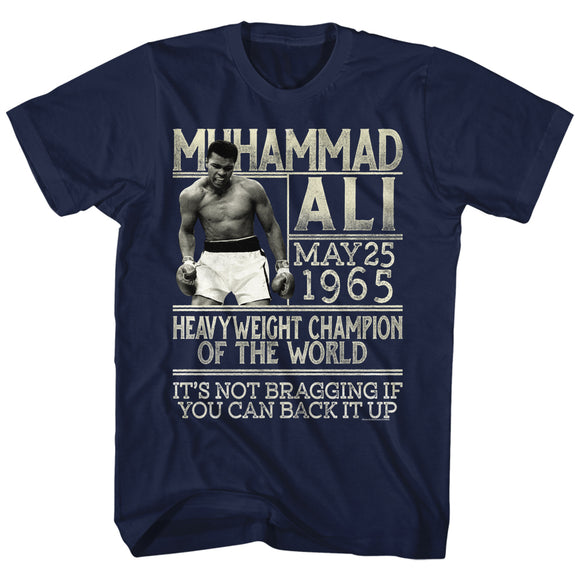 Muhammad Ali Tall T-Shirt Heavyweight Champ Bragging Navy Tee - Yoga Clothing for You