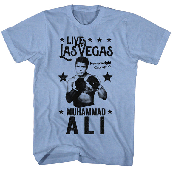 Muhammad Ali T-Shirt Live In Vegas Light Blue Heather Tee - Yoga Clothing for You