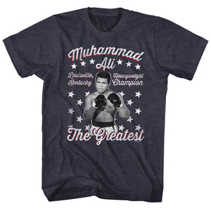 Muhammad Ali T-Shirt The Greatest Stars Navy Heather Tee - Yoga Clothing for You
