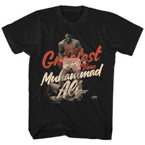 Muhammad Ali T-Shirt Greatest Of All Time Over Liston Text Black Tee - Yoga Clothing for You