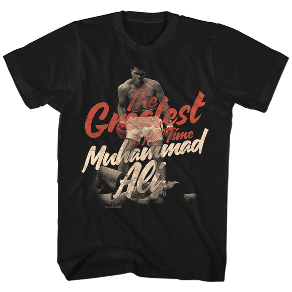 Muhammad Ali Tall T-Shirt Greatest Of All Time Over Liston Text Black Tee - Yoga Clothing for You