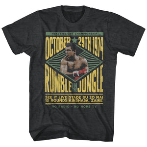 Muhammad Ali Tall T-Shirt Rumble In The Jungle 1974 Black Heather Tee - Yoga Clothing for You