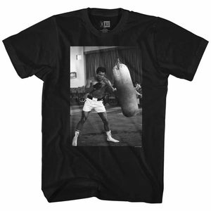 Muhammad Ali Tall T-Shirt B&W Punching Bag Portrait Black Tee - Yoga Clothing for You