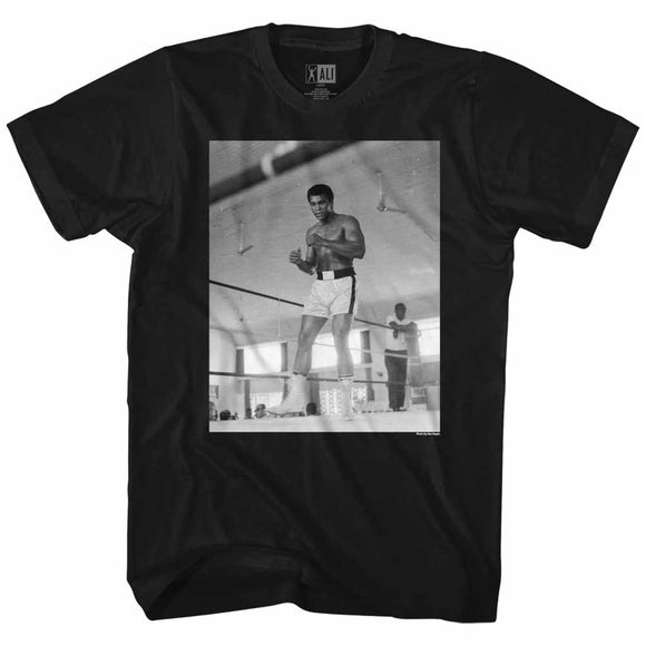 Muhammad Ali Tall T-Shirt B&W In Ring Sparring Portrait Black Tee - Yoga Clothing for You
