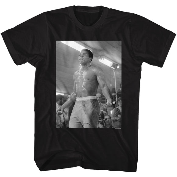 Muhammad Ali Tall T-Shirt B&W Jump Rope Sweating Portrait Black Tee - Yoga Clothing for You