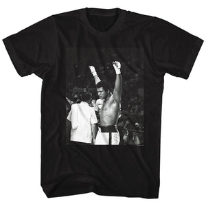 Muhammad Ali T-Shirt B&W Hands In The Air Portrait Black Tee - Yoga Clothing for You