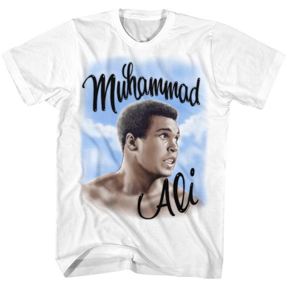 Muhammad Ali Tall T-Shirt Airbrush Portrait White Tee - Yoga Clothing for You