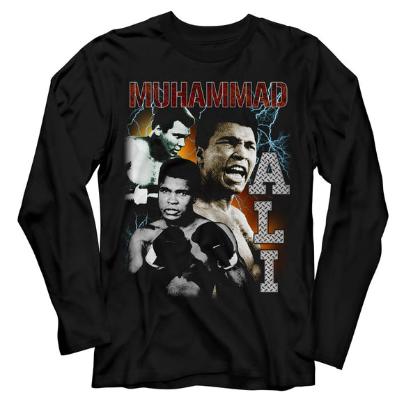 Muhammad Ali Long Sleeve T-Shirt Lightning Collage Black Tee