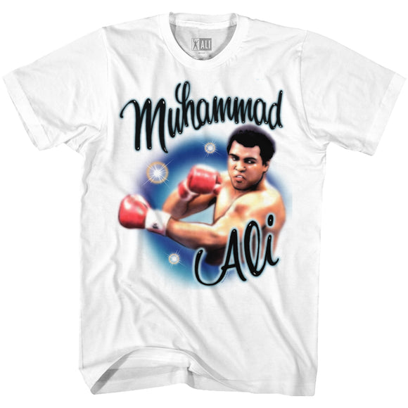 Muhammad Ali Tall T-Shirt Airbrush Punch Portrait White Tee - Yoga Clothing for You