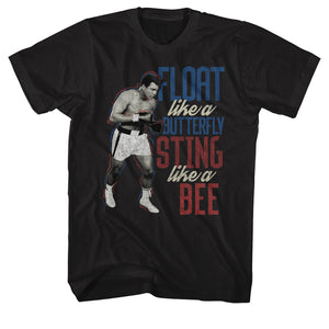 Muhammad Ali T-Shirt Sting Like A Bee Red Blue Outline Black Tee - Yoga Clothing for You