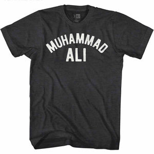 Muhammad Ali T-Shirt Distressed Arched White Logo Black Heather Tee - Yoga Clothing for You