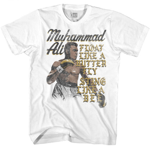 Muhammad Ali T-Shirt Distressed Float Sting White Tee - Yoga Clothing for You