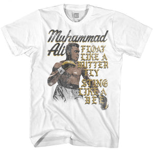 Muhammad Ali Tall T-Shirt Distressed Float Sting White Tee - Yoga Clothing for You