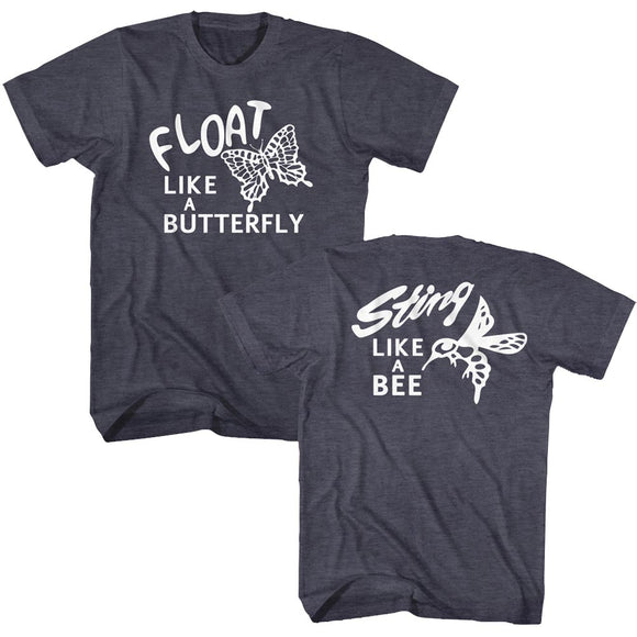Muhammad Ali T-Shirt Front Back Butterfly Quote Navy Heather Tee - Yoga Clothing for You