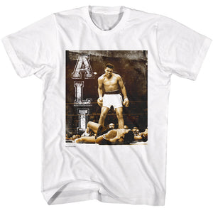 Muhammad Ali Victory Vertical Text White Tall T-shirt