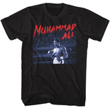 Muhammad Ali Pose in the Ring with Dramatic Text Black Tall T-shirt