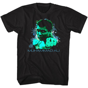 Muhammad Ali Tall T-Shirt Green Punch Splatter Black Tee - Yoga Clothing for You