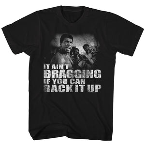 Muhammad Ali Tall T-Shirt Distressed Bragging Back It Up Black Tee - Yoga Clothing for You