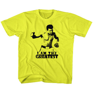 Muhammad Ali Kids T-Shirt Distressed I Am The Greatest Yellow Tee - Yoga Clothing for You