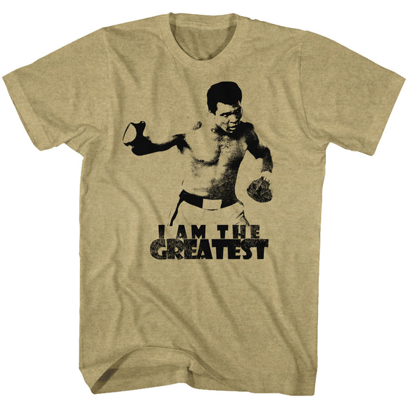 Muhammad Ali T-Shirt Distressed I Am The Greatest Khaki Tee - Yoga Clothing for You