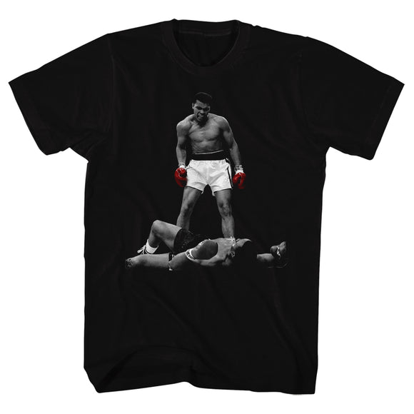 Muhammad Ali T-Shirt Red Gloves Over Liston Black Tee - Yoga Clothing for You