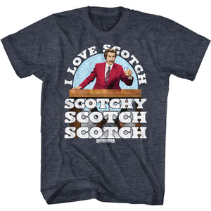 Anchorman T-Shirt I Love Scotch Heather Navy Tee - Yoga Clothing for You