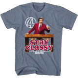 Anchorman T-Shirt Stay Classy Heather Indigo Tee - Yoga Clothing for You