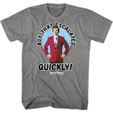 Anchorman T-Shirt Escalated Quickly Grey Tee - Yoga Clothing for You