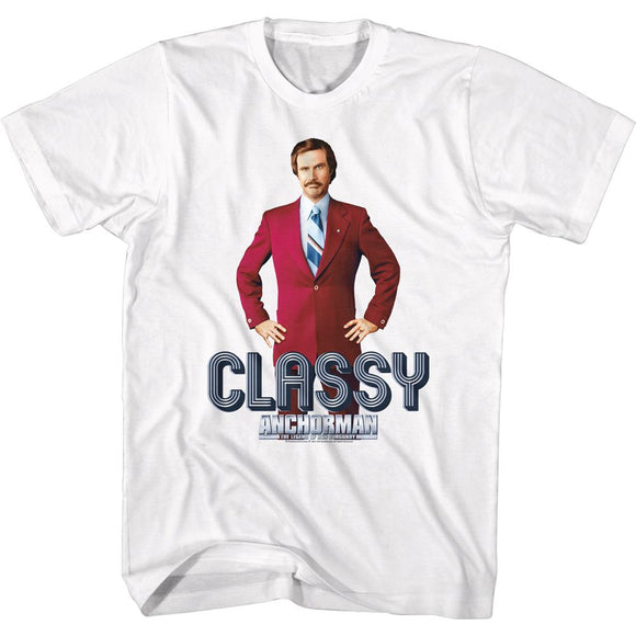 Anchorman Tall T-Shirt Ron Burgundy Classy White Tee - Yoga Clothing for You