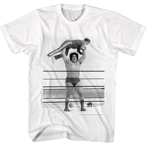 Andre The Giant Tall T-Shirt Picking Up Guy In Ring White Tee - Yoga Clothing for You