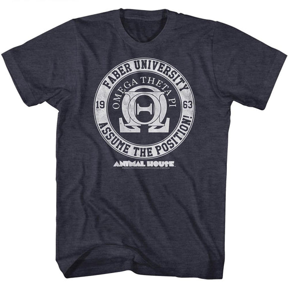 Animal House T-Shirt Faber University Assume The Position Navy Heather Tee - Yoga Clothing for You