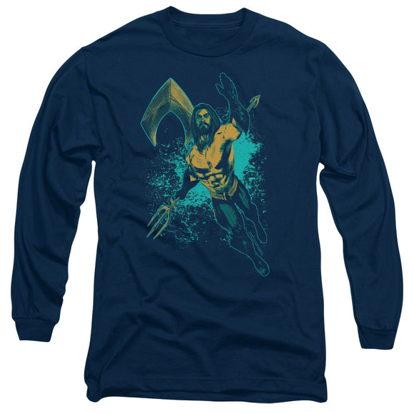 Aquaman Movie Long Sleeve T-Shirt Splash Navy Tee - Yoga Clothing for You