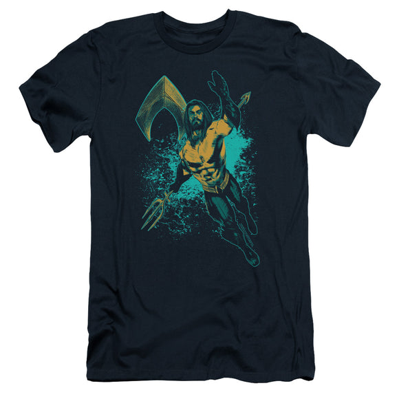 Aquaman Movie Slim Fit T-Shirt Splash Navy Tee - Yoga Clothing for You