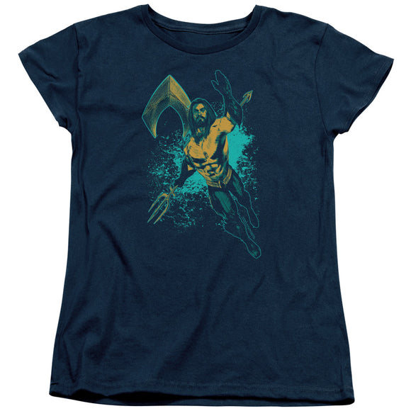 Aquaman Movie Womens T-Shirt Splash Navy Tee - Yoga Clothing for You
