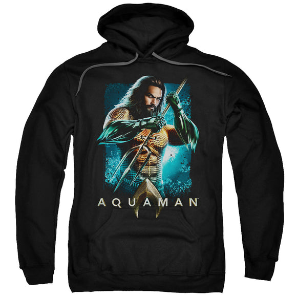 Aquaman Movie Hoodie Posing with Trident Black Hoody - Yoga Clothing for You