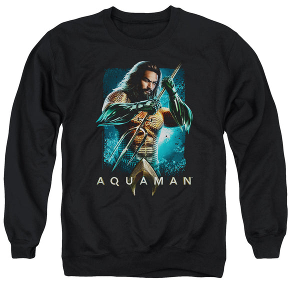 Aquaman Movie Sweatshirt Posing with Trident Black Pullover - Yoga Clothing for You