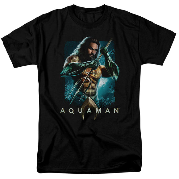 Aquaman Movie T-Shirt Posing with Trident Black Tee - Yoga Clothing for You