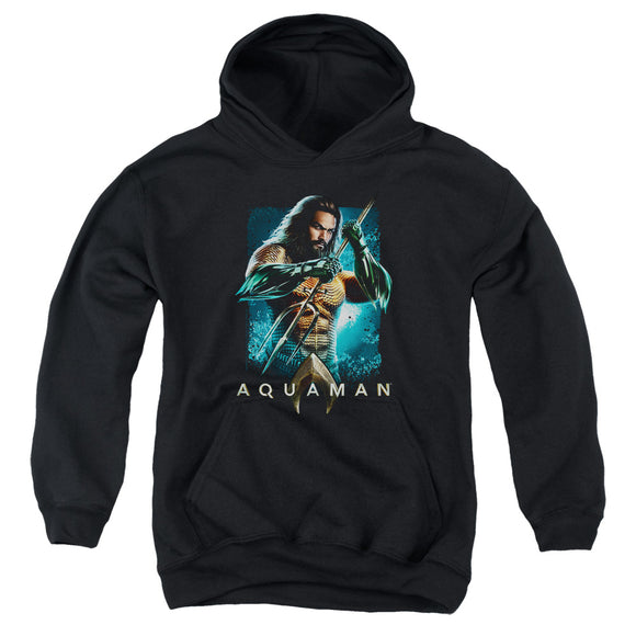 Aquaman Movie Kids Hoodie Posing with Trident Black Hoody - Yoga Clothing for You
