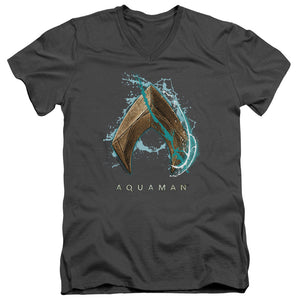 Aquaman Movie Slim Fit V-Neck T-Shirt Water Shield Logo Charcoal Tee - Yoga Clothing for You