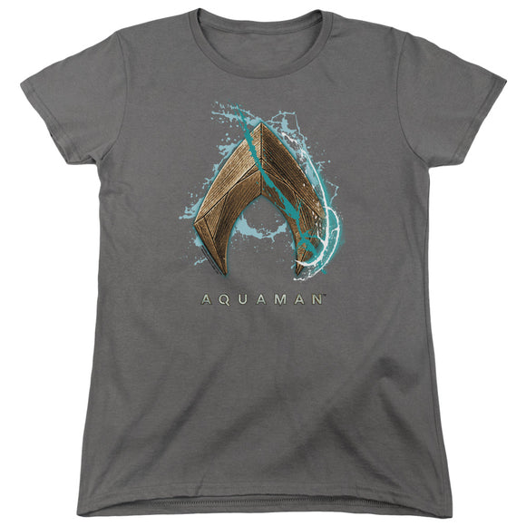 Aquaman Movie Womens T-Shirt Water Shield Logo Charcoal Tee - Yoga Clothing for You