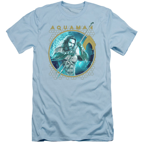 Aquaman Movie Slim Fit T-Shirt Circle Portrait Light Blue Tee - Yoga Clothing for You