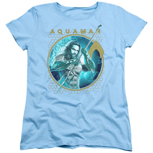 Aquaman Movie Womens T-Shirt Circle Portrait Light Blue Tee - Yoga Clothing for You